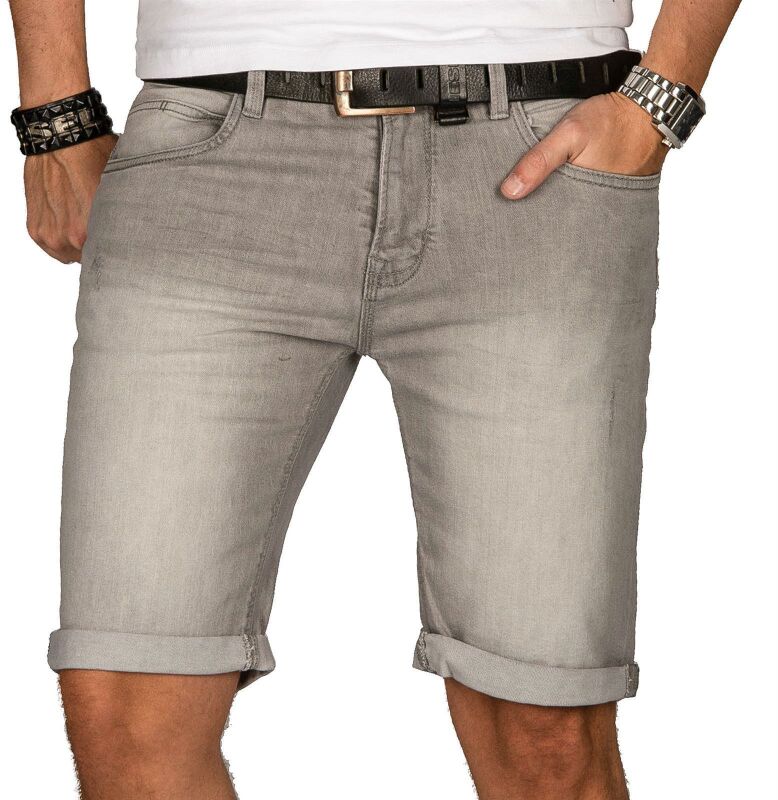 Indicode Herren Sommer Jeans Shorts kurze Hose B556 Grau Größe S - Gr. S