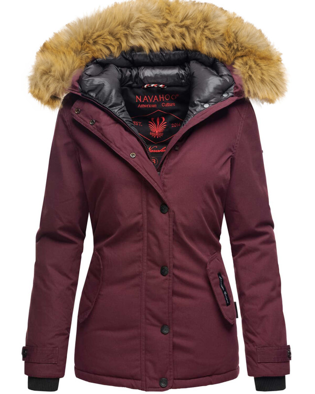 Navahoo warme Damen Winter Jacke mit Kunstfell B392 Weinrot Größe XS - Gr. 34