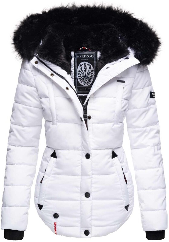 Marikoo warme Damen Winter Jacke gesteppt mit Kunstfell B618 Weiss Größe L - Gr. 40