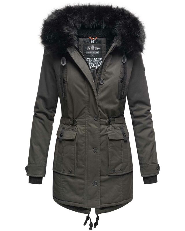 Navahoo Luluna Damen Winter Jacke mit Kunstfell und Teddyfell B636  Dunkelgrau Größe XL - Gr. 42