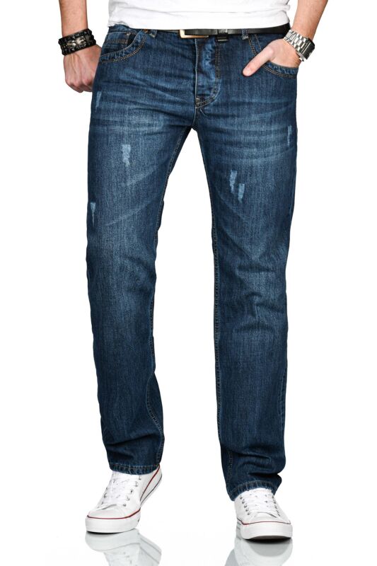 Alessandro Salvarini Herren Jeans Mittelblau Gerades Bein O-211