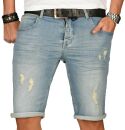 Alessandro Salvarini Herren Jeans Shorts Blau Slim Fit O145