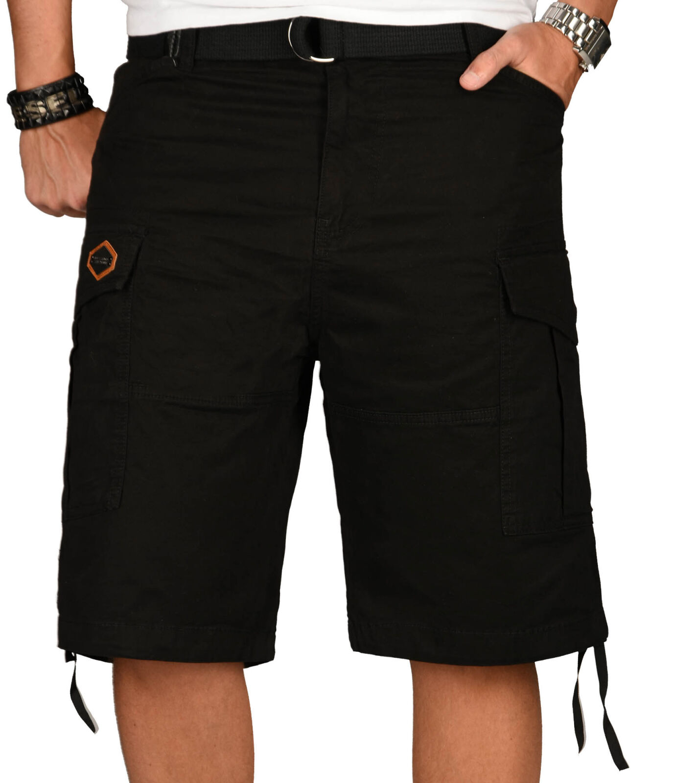 Alessandro Salvarini Herren Designer Cargo Shorts Schwarz O133 Gold